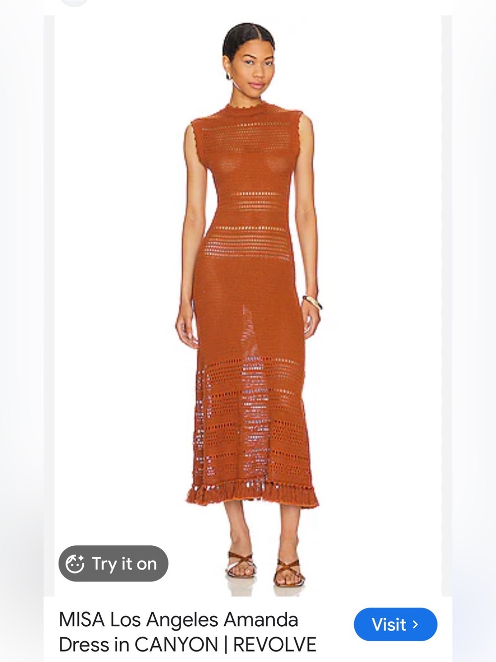 Misa Los Angeles Canyon Brown Crochet Midi Dress